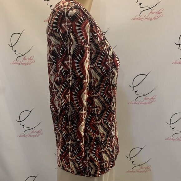 Kim Rogers. Size M. Cotton V-neck Stretch Pullover. Aztec Pattern. B36. - Picture 3 of 5